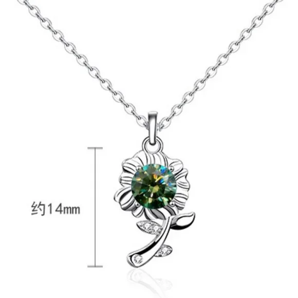 Certified 1/2ct. t.w. Green Moissanite Diamond Sunflower Necklace NEW - Picture 4 of 8